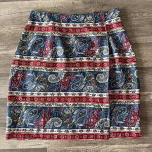TALBOTS | SKIRT SIZE 10 BLUE RED CREAM PAISLEY RAYON